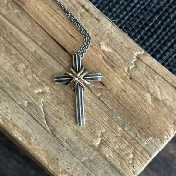 Tiffany & Co Silver and 18k Gold Cross Pendant Necklace - Picture 1 of 5